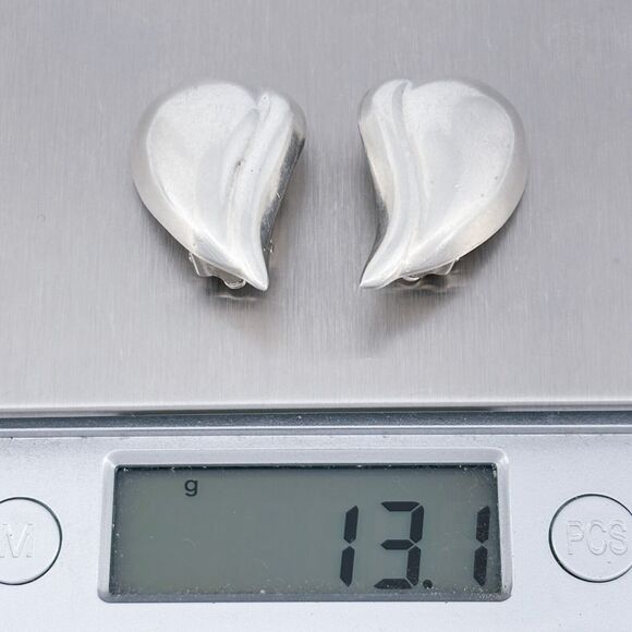 Vintage Mexican Sterling Silver 925 Abstract Leaf Clip-On Earrings - Picture 7 of 7